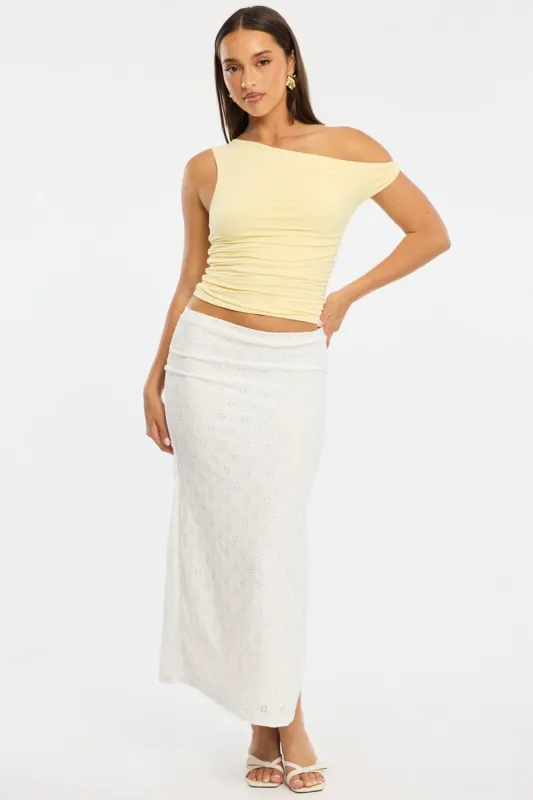 White Midaxi Skirt Elastic Waisthigh Rise Stretch Eyelet sold by Ally Fashion