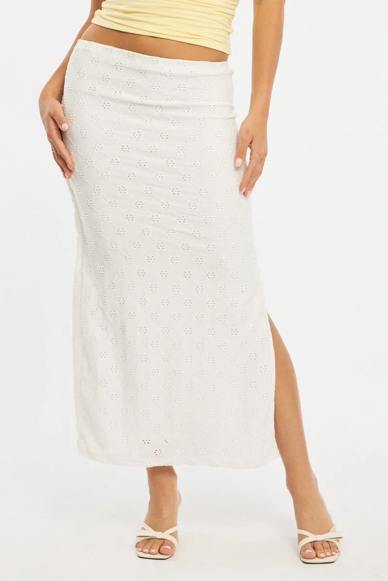 White Midaxi Skirt Elastic Waisthigh Rise Stretch Eyelet sold by Ally Fashion product image thumbnail 2