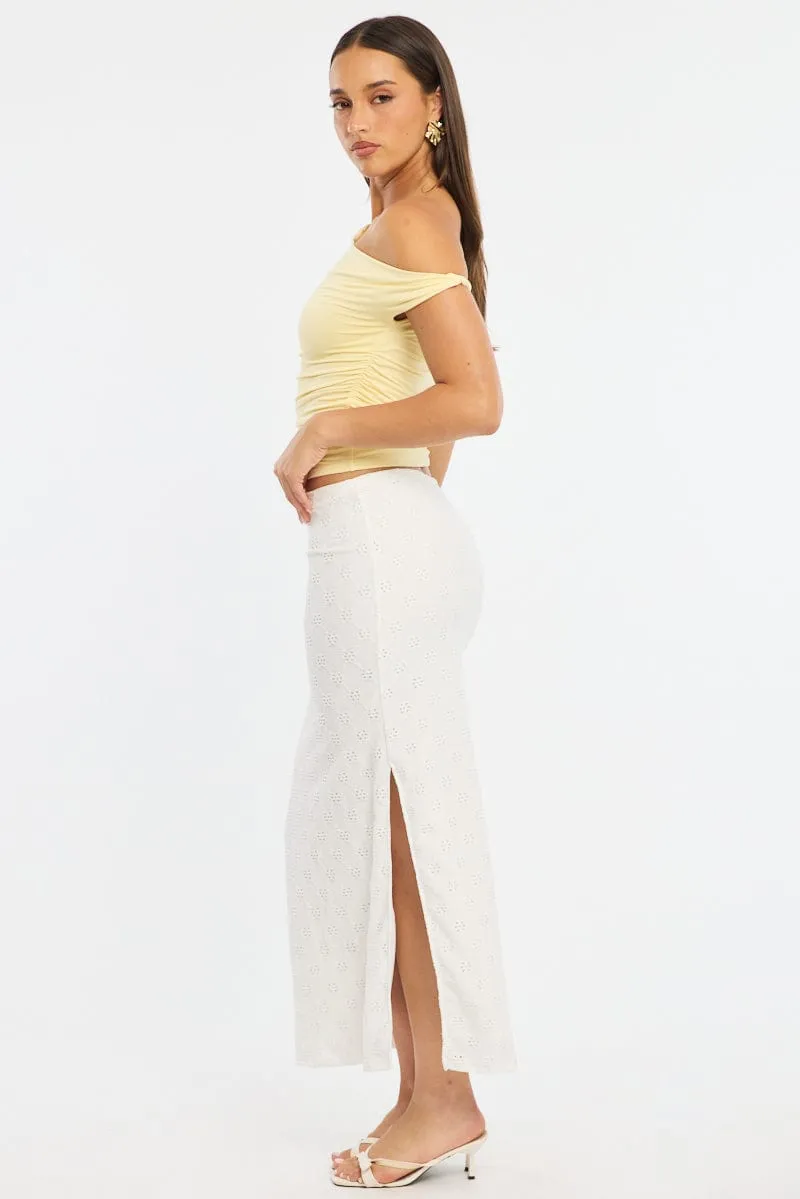 White Midaxi Skirt Elastic Waisthigh Rise Stretch Eyelet sold by Ally Fashion product image thumbnail 3