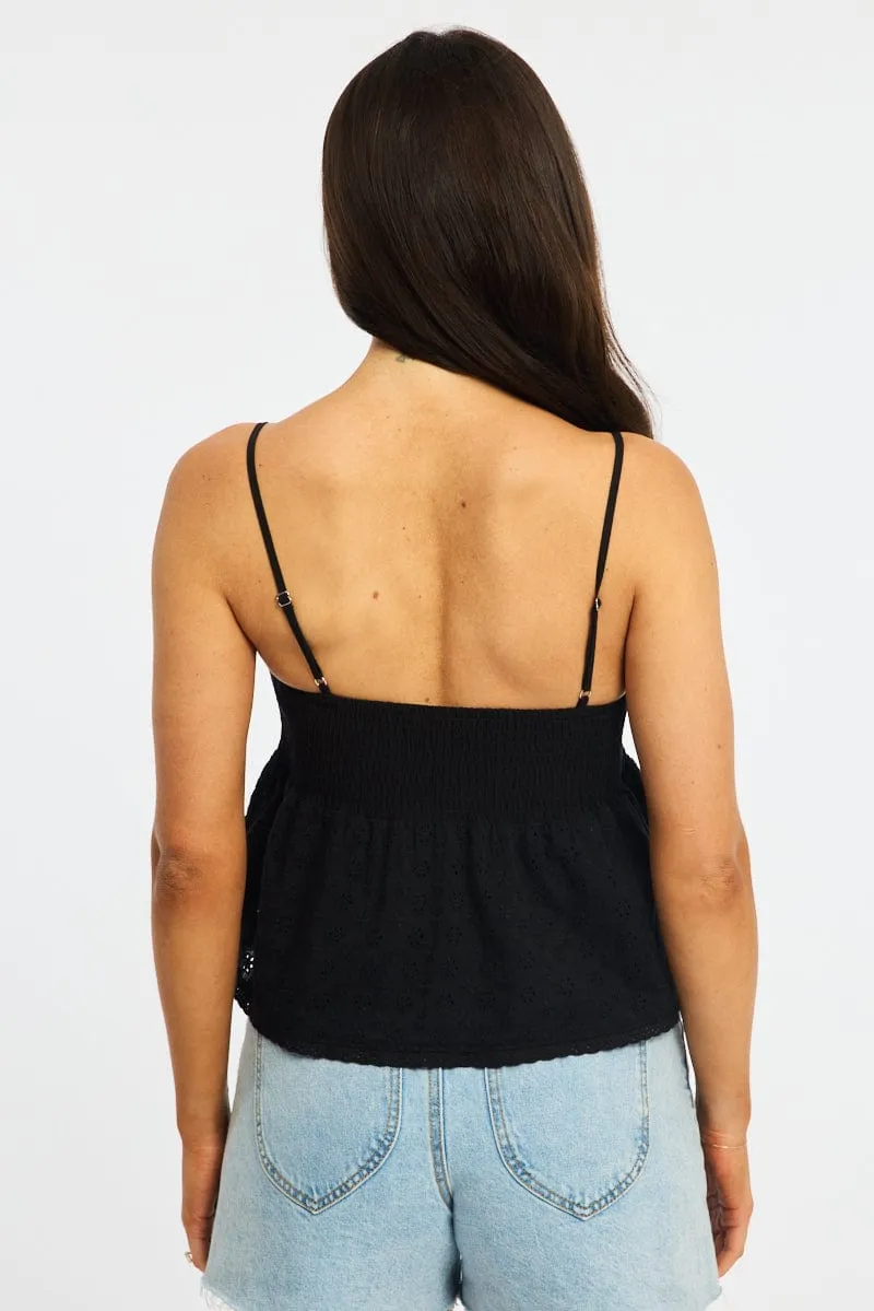 Black Cami Sleeveless Square Neck Shirred Bust Eyelet sold by Ally Fashion product image thumbnail 4