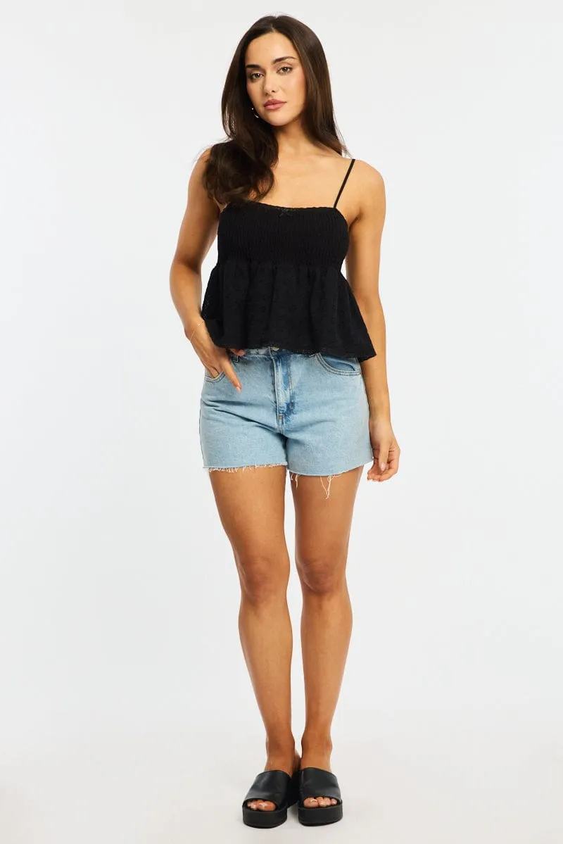 Black Cami Sleeveless Square Neck Shirred Bust Eyelet sold by Ally Fashion product image thumbnail 2