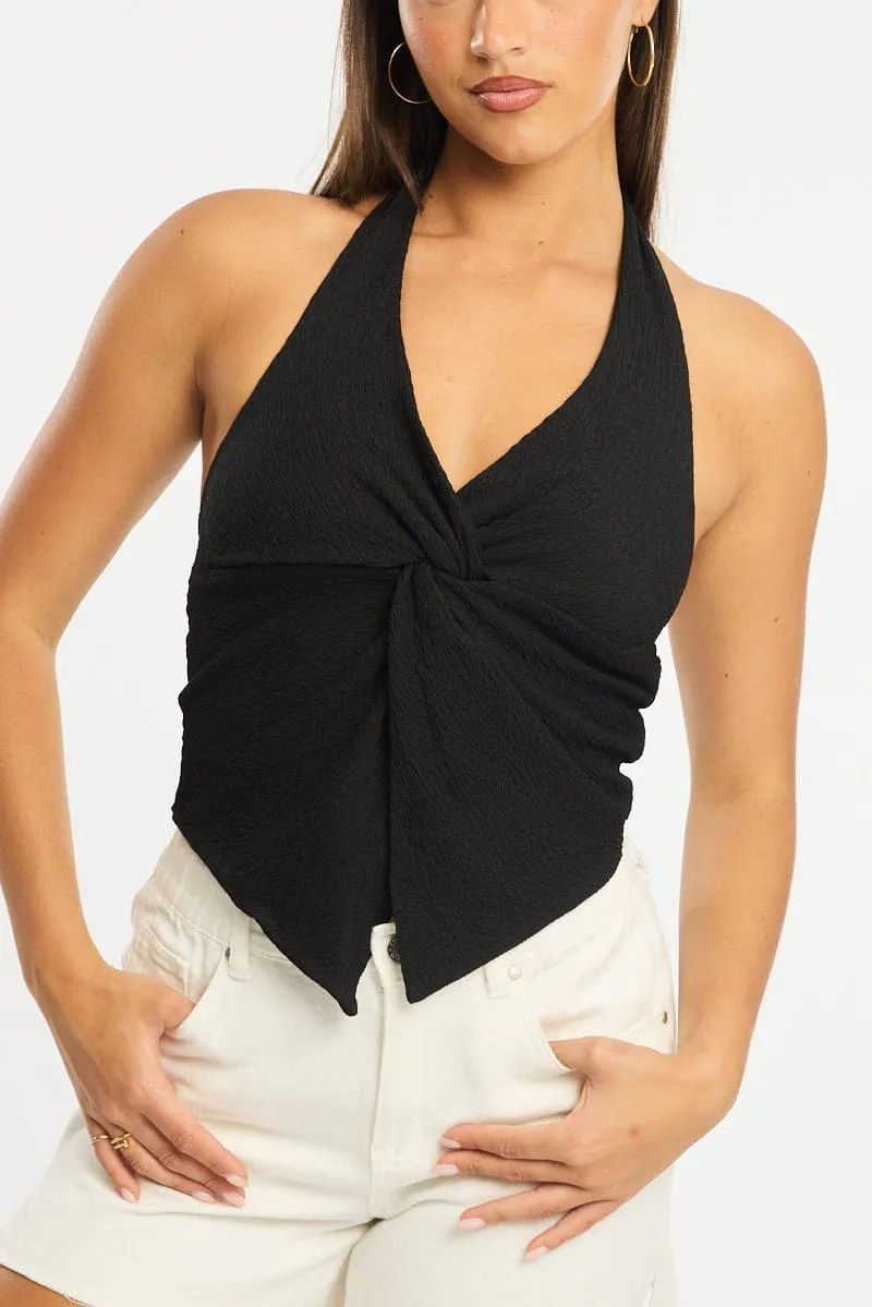 Black Halter Neck Top Textured sold by Ally Fashion product image thumbnail 5