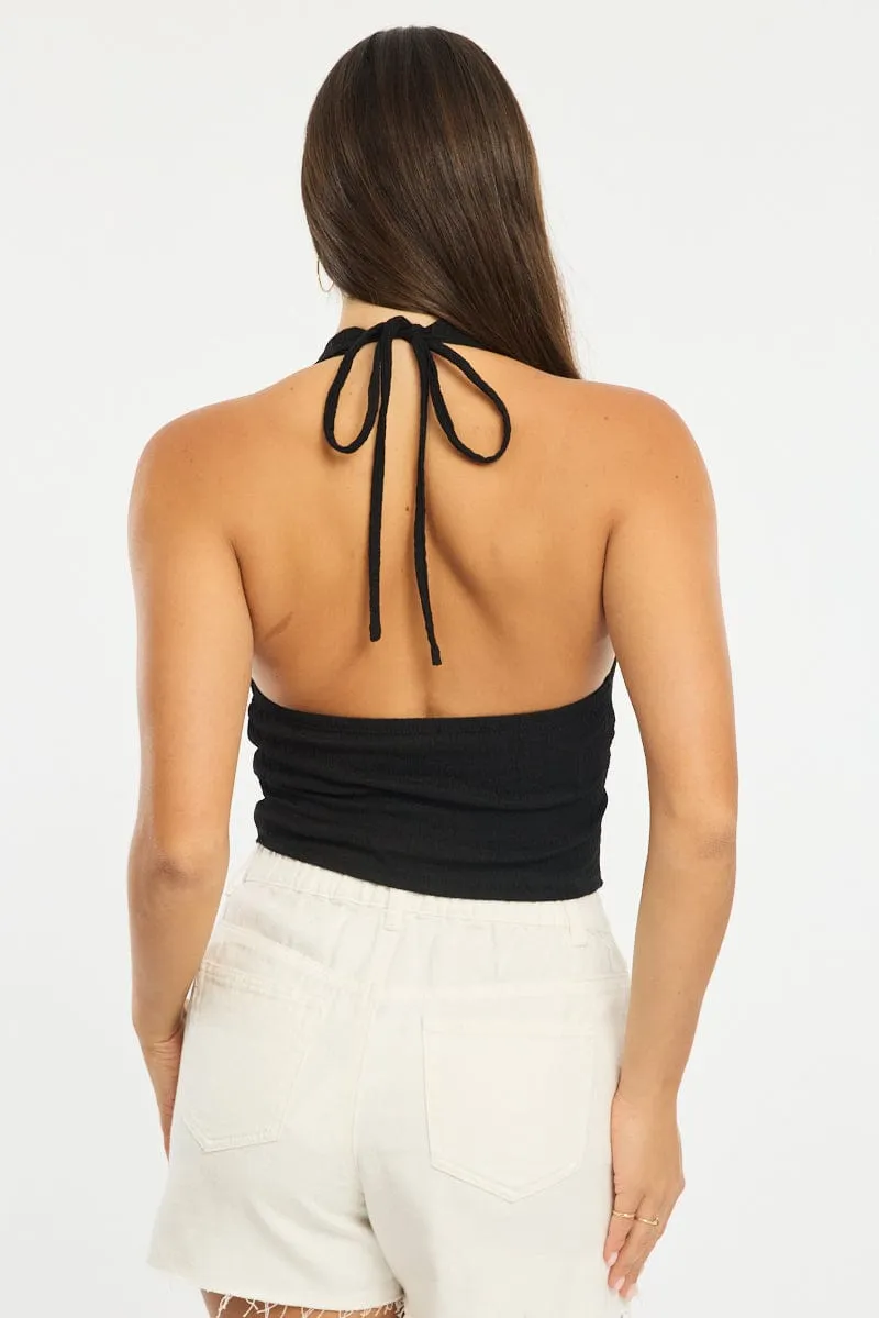 Black Halter Neck Top Textured sold by Ally Fashion product image thumbnail 4