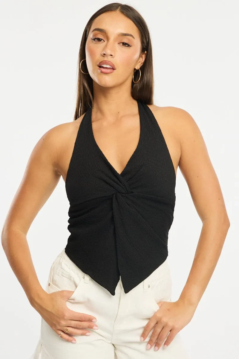 Black Halter Neck Top Textured sold by Ally Fashion