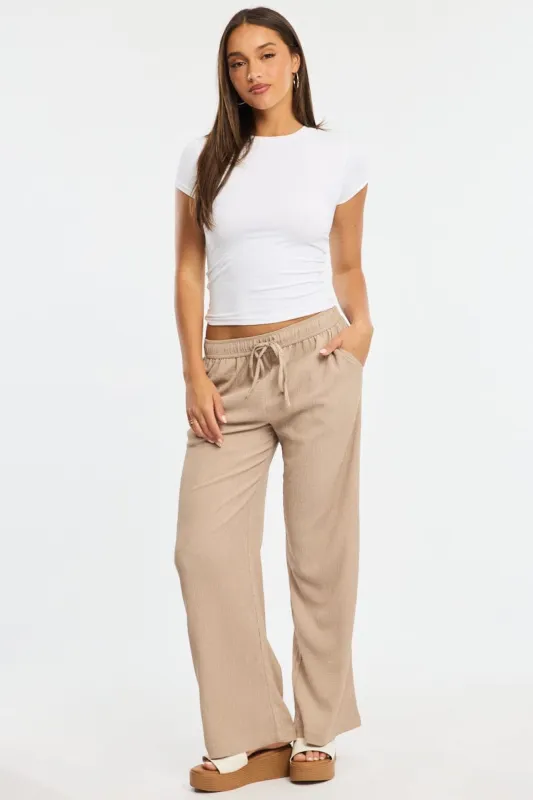 Beige Wide Leg Pants Elasticated Waist sold by Ally Fashion