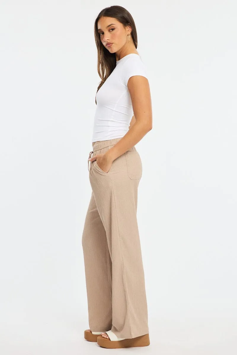 Beige Wide Leg Pants Elasticated Waist sold by Ally Fashion product image thumbnail 3