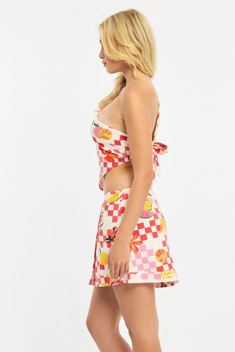 Multi Abstract Asymmetric Mini Skirt High Waisted Wrap Style sold by Ally Fashion product image thumbnail 4