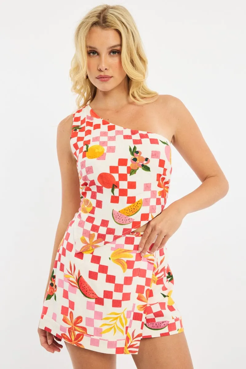 Multi Abstract Asymmetric Mini Skirt High Waisted Wrap Style sold by Ally Fashion