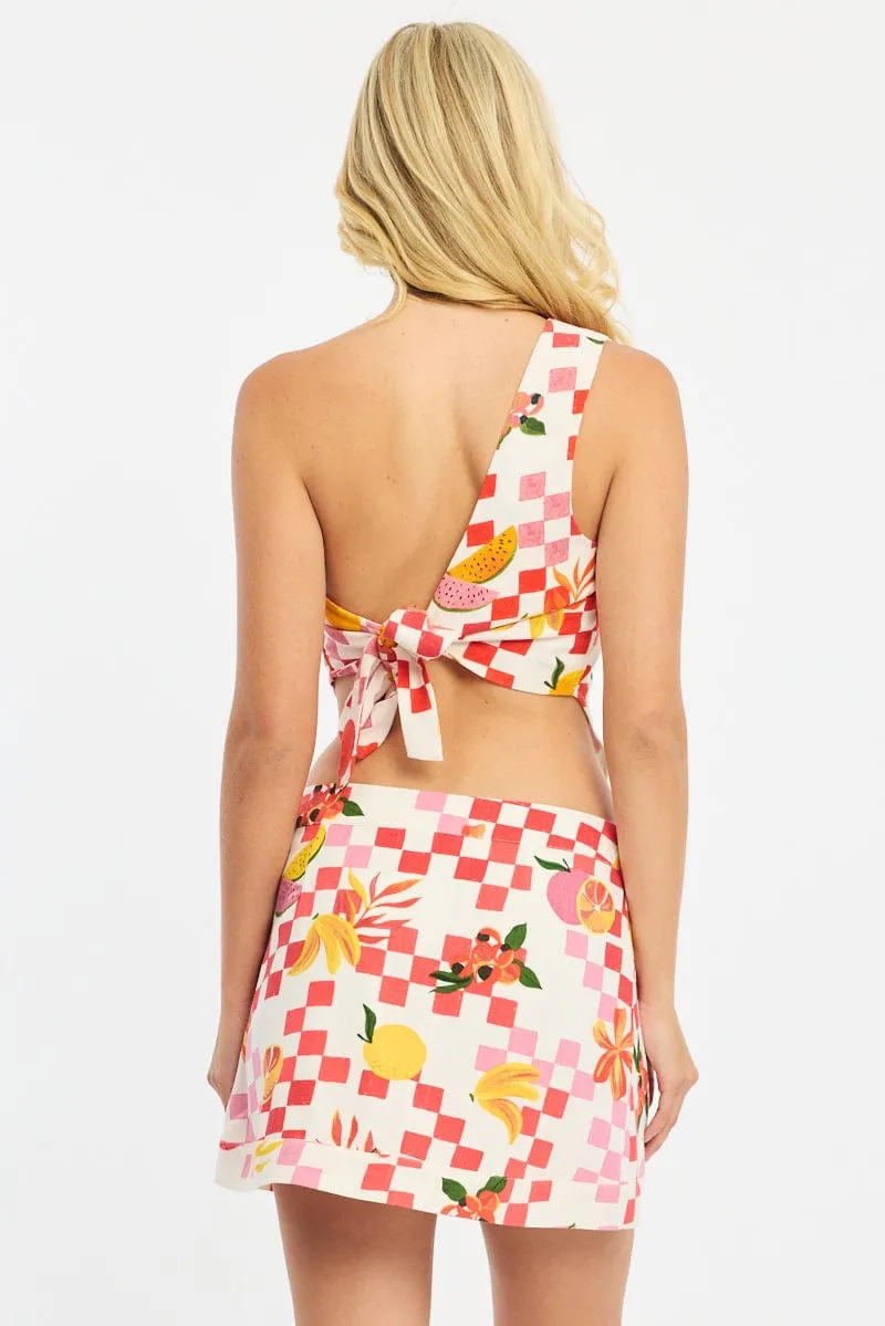 Multi Abstract Asymmetric Mini Skirt High Waisted Wrap Style sold by Ally Fashion product image thumbnail 5