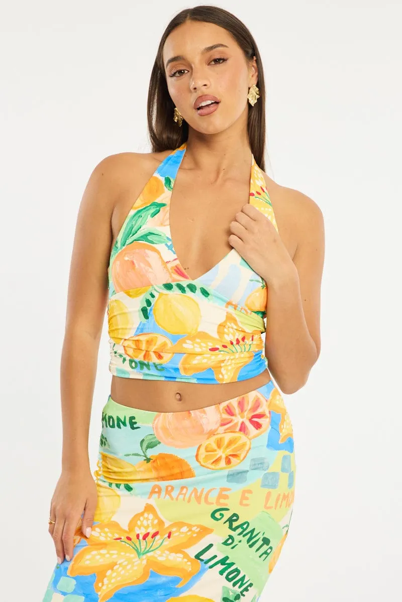 Multi Abstract Halter Neck Top sold by Ally Fashion
