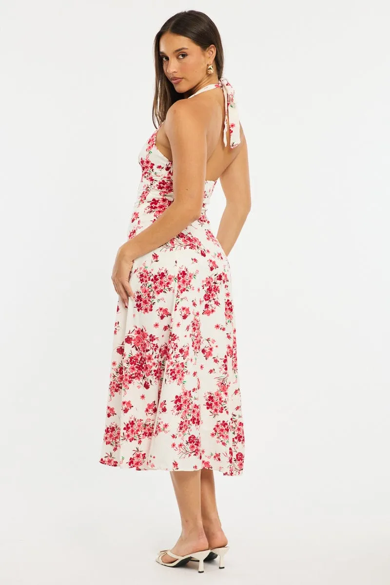 Red Floral Halter Neck Midi Dress sold by Ally Fashion product image thumbnail 3