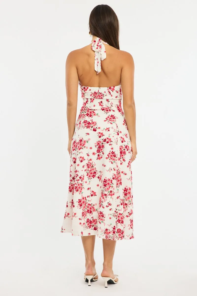 Red Floral Halter Neck Midi Dress sold by Ally Fashion product image thumbnail 4