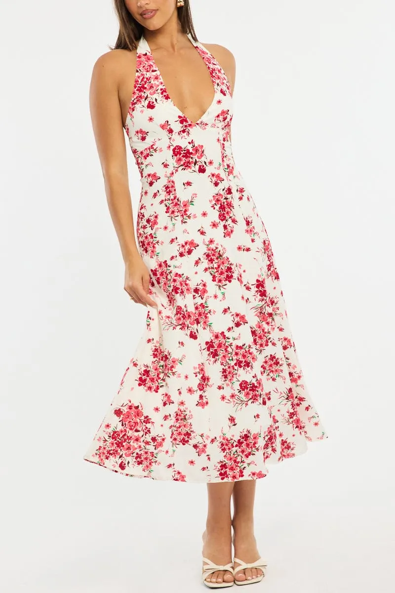 Red Floral Halter Neck Midi Dress sold by Ally Fashion product image thumbnail 5