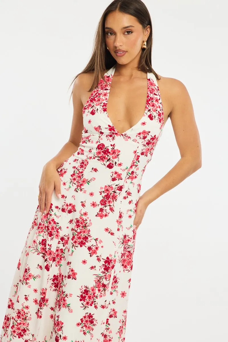 Red Floral Halter Neck Midi Dress sold by Ally Fashion product image thumbnail 2