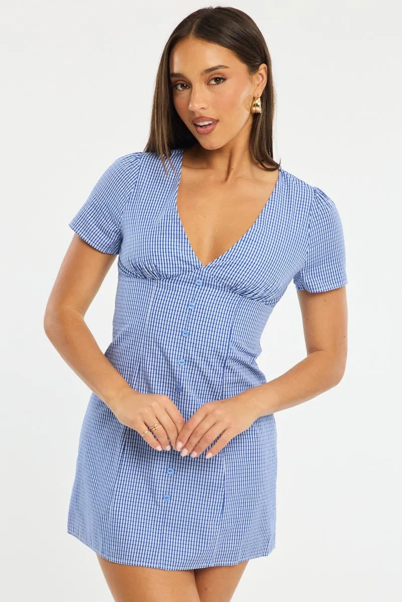 Blue Check Shirt Mini Dress sold by Ally Fashion