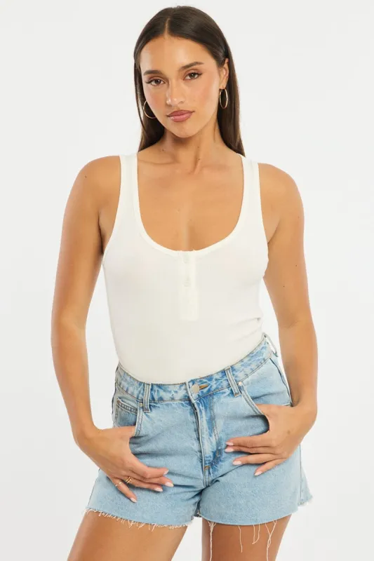 White Henley Tank Sleeveless sold by Ally Fashion