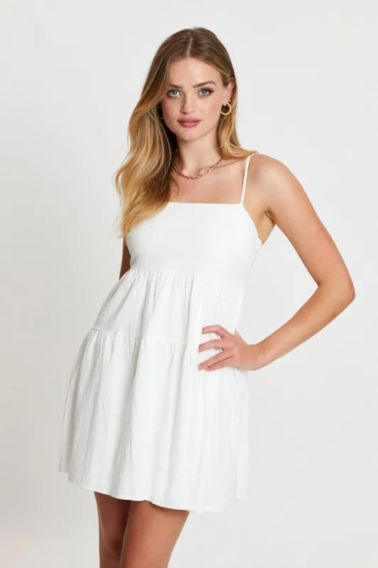White Mini Dress Sleeveless Square Neck sold by Ally Fashion
