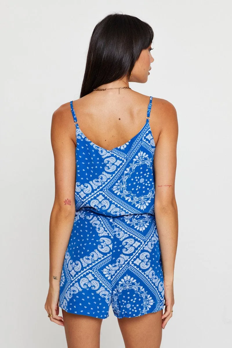 Print Tie Waist Playsuit Sleeveless Round Neck sold by Ally Fashion product image thumbnail 5