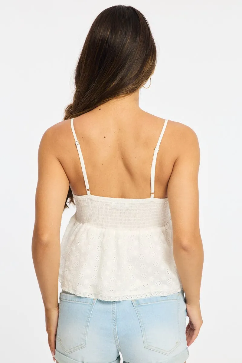 White Cami Sleeveless Square Neck Shirred Bust Eyelet sold by Ally Fashion product image thumbnail 4