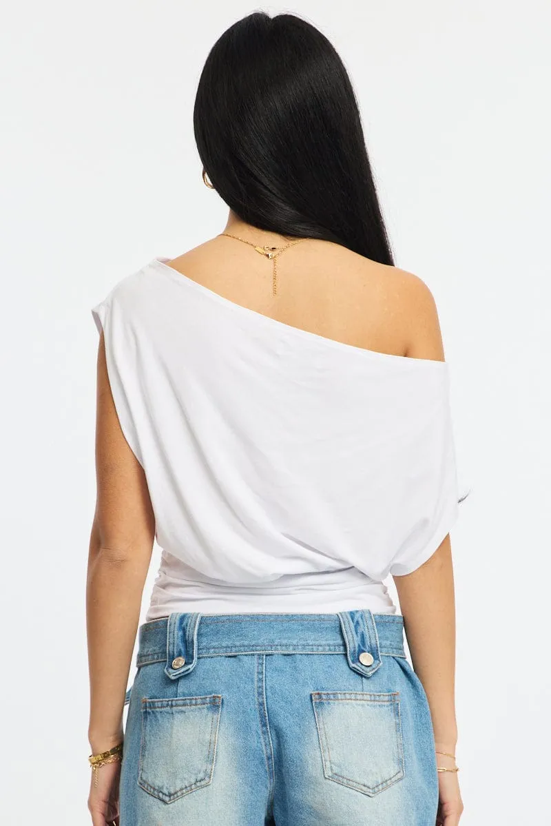 White Off Shoulder Top Short Sleeve sold by Ally Fashion product image thumbnail 4