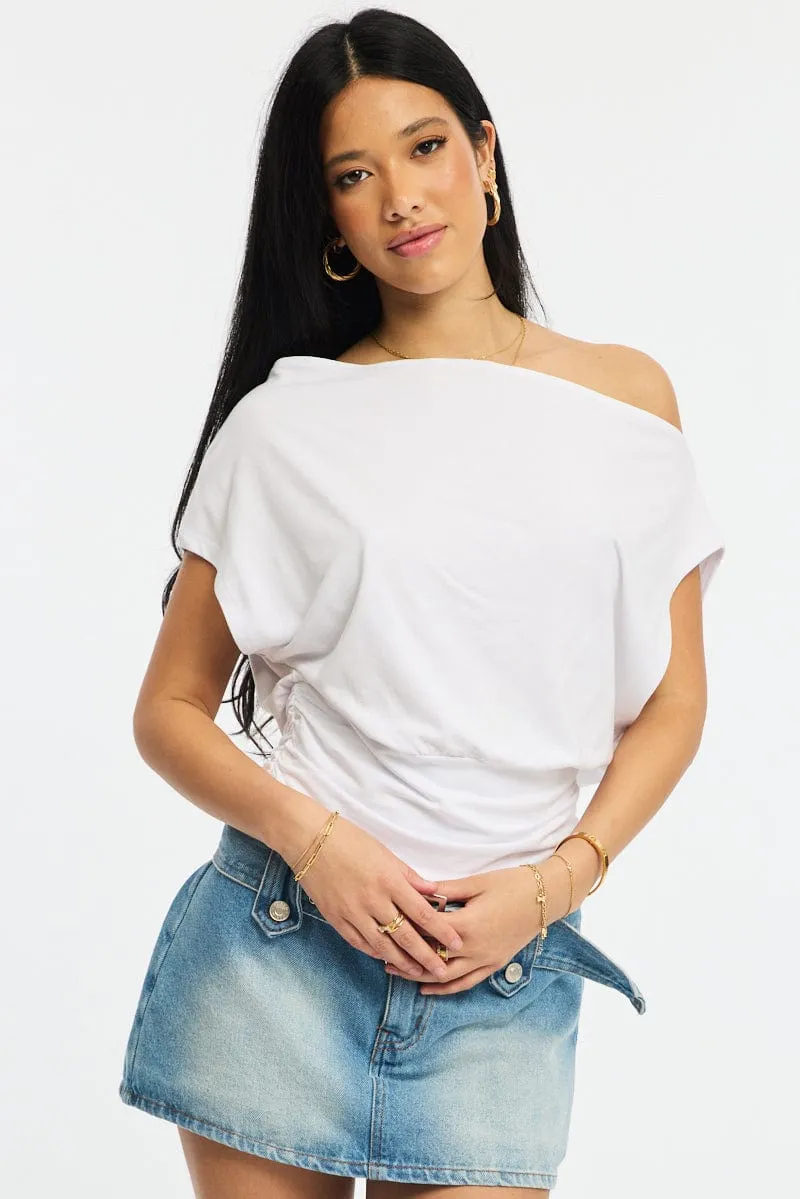 White Off Shoulder Top Short Sleeve sold by Ally Fashion