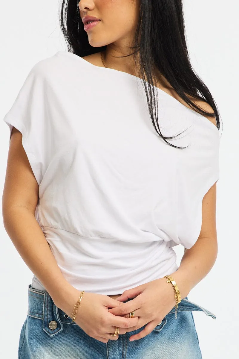 White Off Shoulder Top Short Sleeve sold by Ally Fashion product image thumbnail 5
