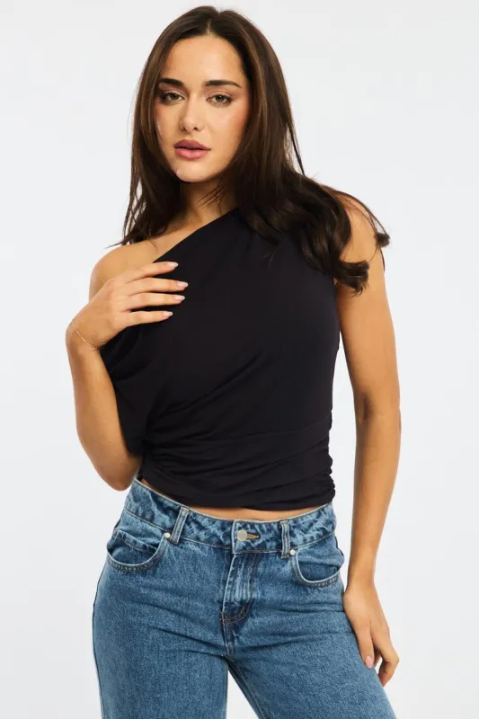 Black Off Shoulder Top Short Sleeve sold by Ally Fashion