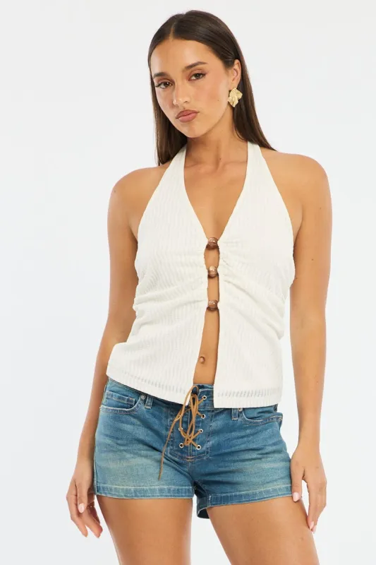 White Halter Neck Top Textured sold by Ally Fashion