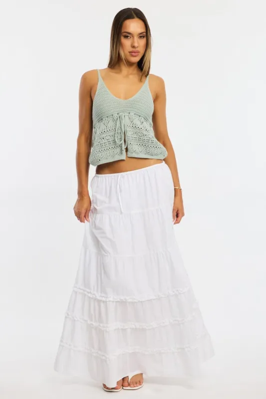 White Maxi Skirt Elasticated Waist Tiered Frilled Detail sold by Ally Fashion