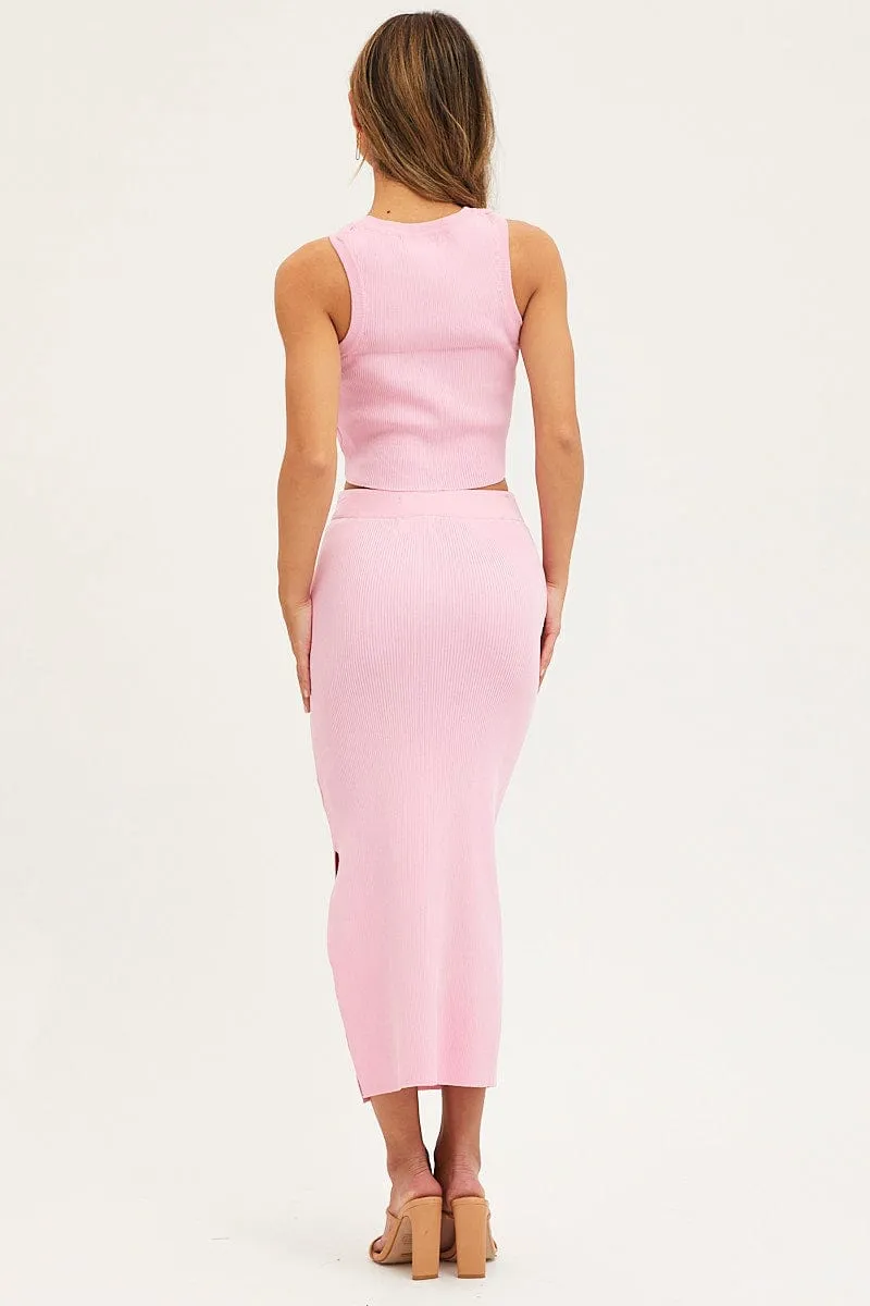 Pink Knit Skirt Midi Side Split sold by Ally Fashion product image thumbnail 5