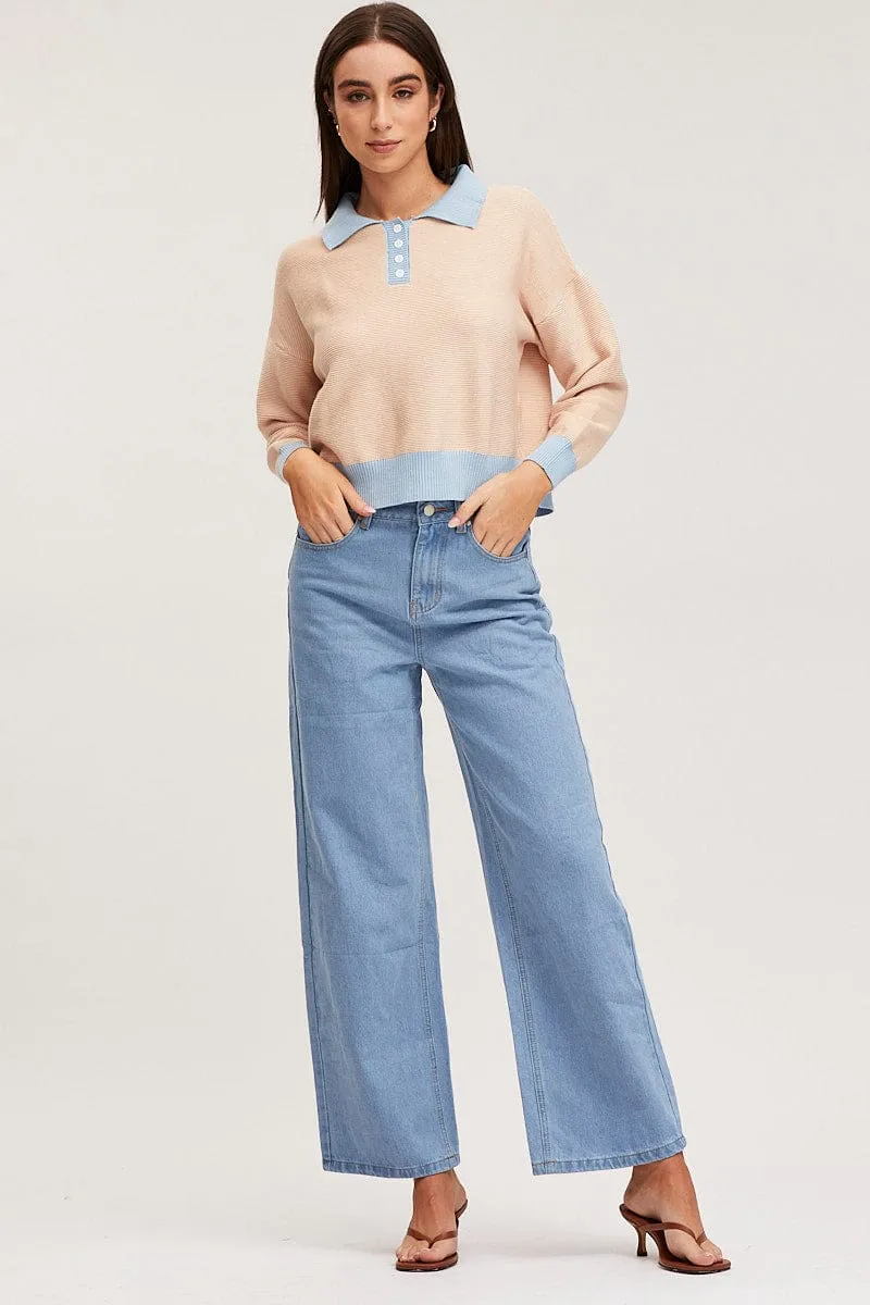 Beige Knit Top Long Sleeve Collared sold by Ally Fashion product image thumbnail 2