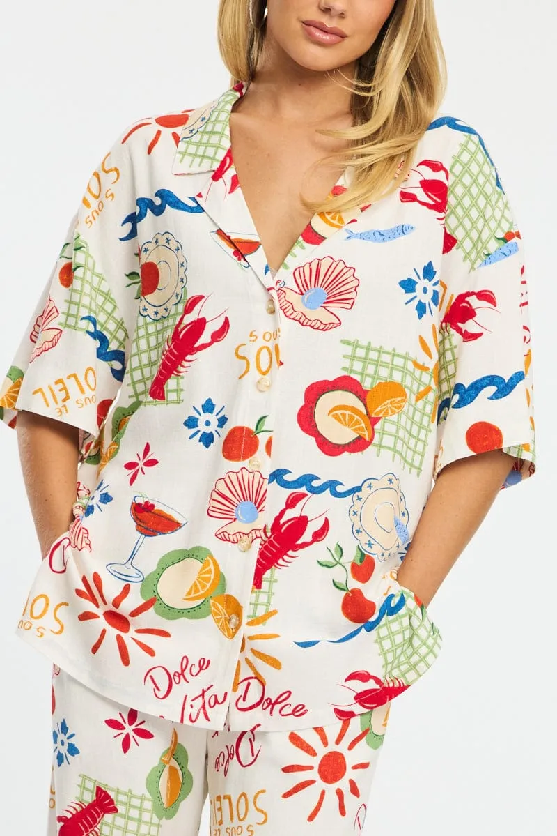 Multi Abstract Relaxed Shirt Short Sleeve Collared Linen Blend sold by Ally Fashion product image thumbnail 5