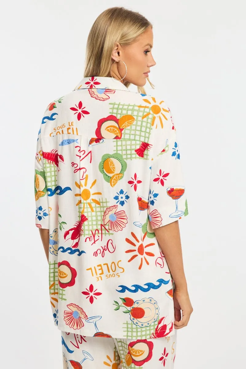 Multi Abstract Relaxed Shirt Short Sleeve Collared Linen Blend sold by Ally Fashion product image thumbnail 4
