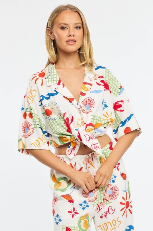 Multi Abstract Relaxed Shirt Short Sleeve Collared Linen Blend sold by Ally Fashion