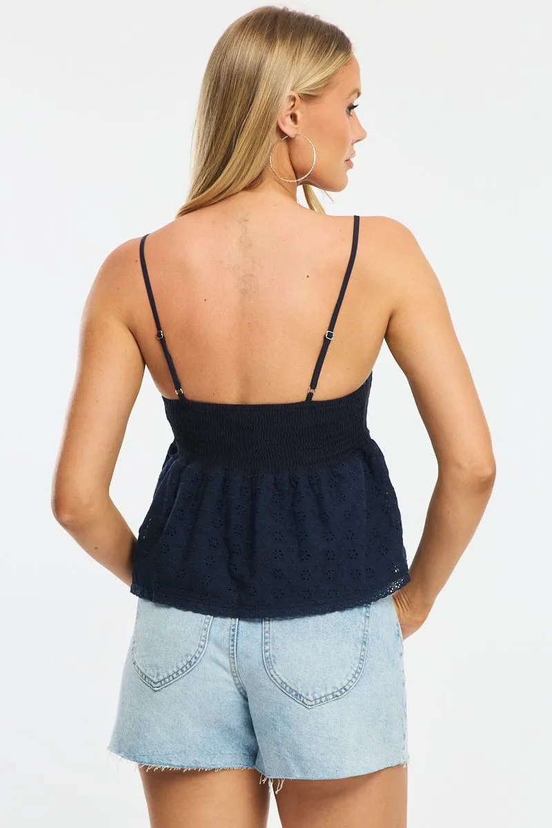 Blue Cami Sleeveless Square Neck Shirred Bust Eyelet sold by Ally Fashion product image thumbnail 4