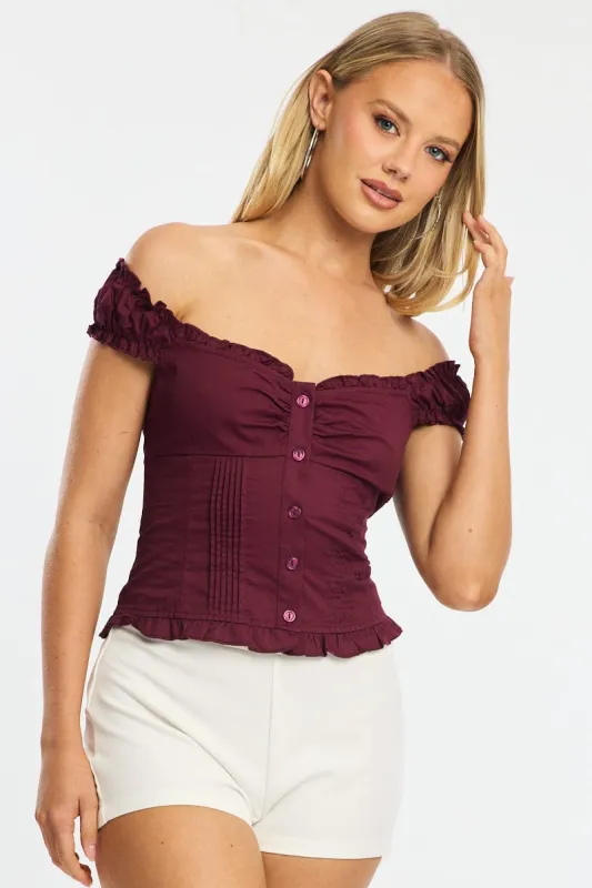 Red Top Short Sleeve Gathered Bust Pleated Detail sold by Ally Fashion