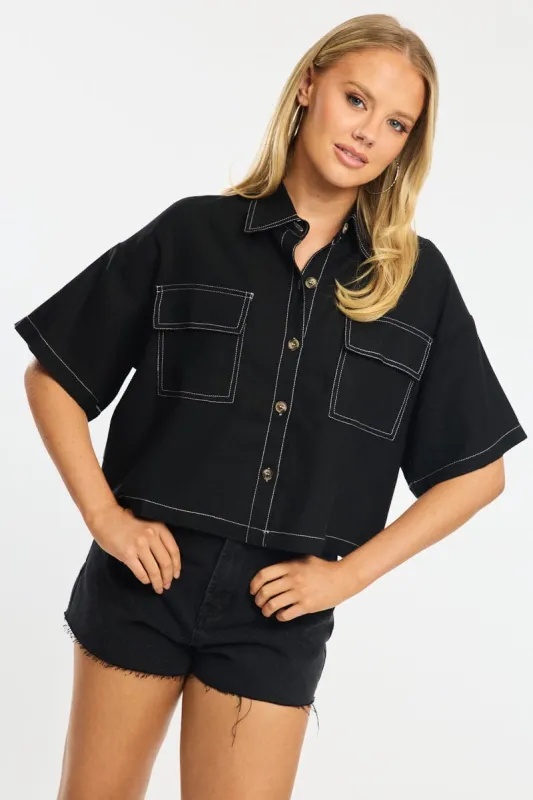 Black Outpocket Jacket Short Sleeve sold by Ally Fashion