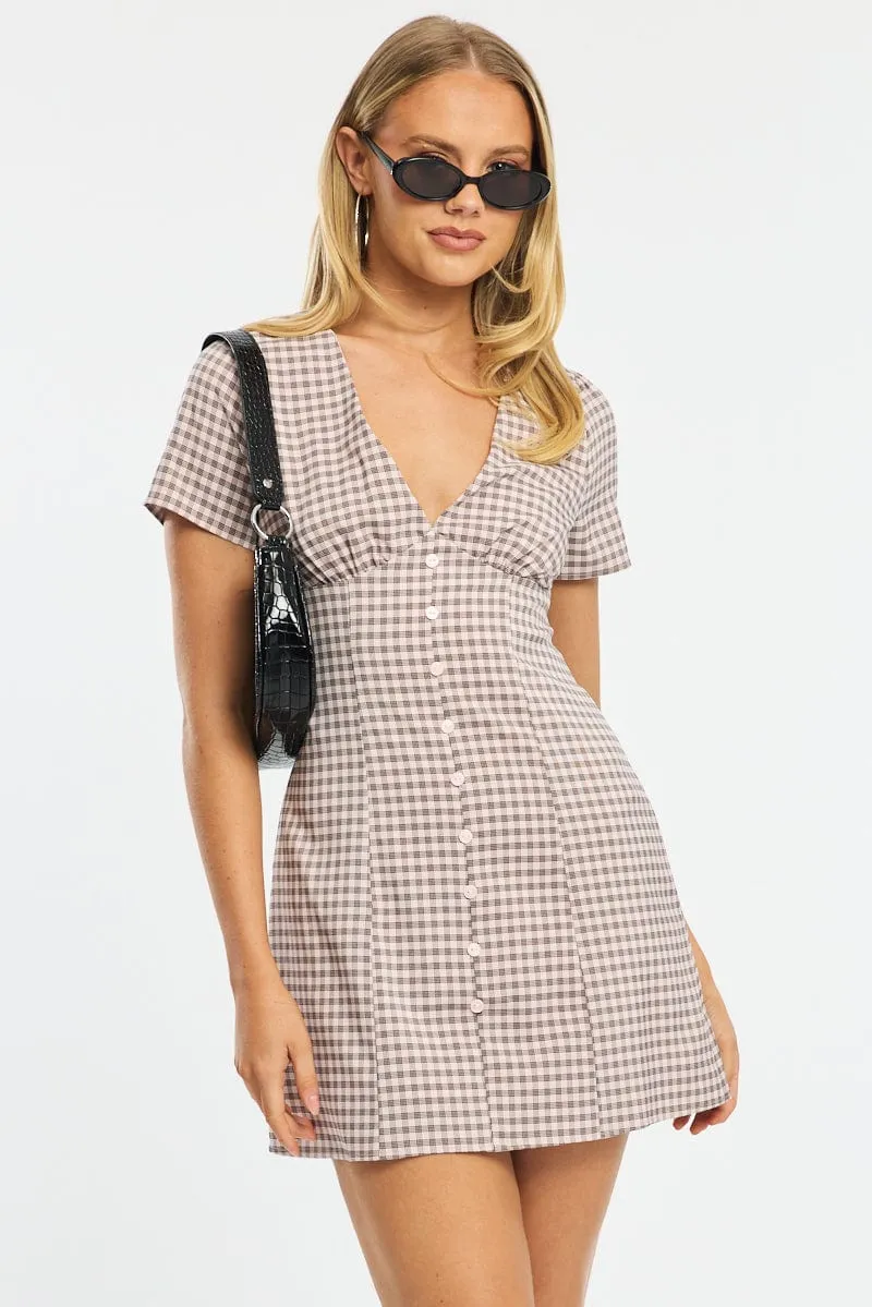 Pink Check Shirt Mini Dress sold by Ally Fashion