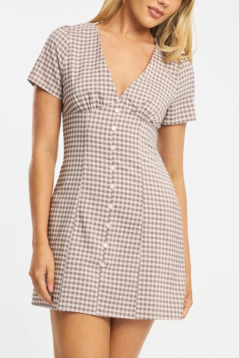 Pink Check Shirt Mini Dress sold by Ally Fashion product image thumbnail 5