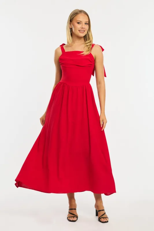 Red Maxi Dress Tie Shoulder sold by Ally Fashion