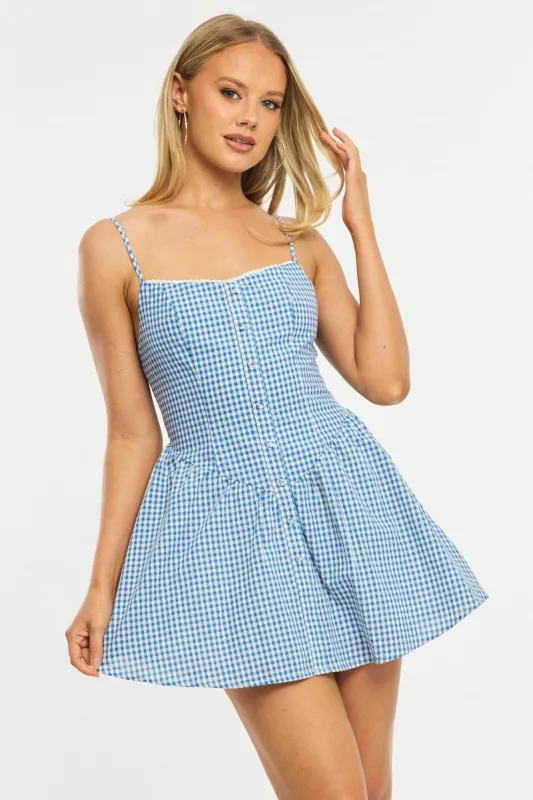 Blue Check Mini Dress Strappy sold by Ally Fashion