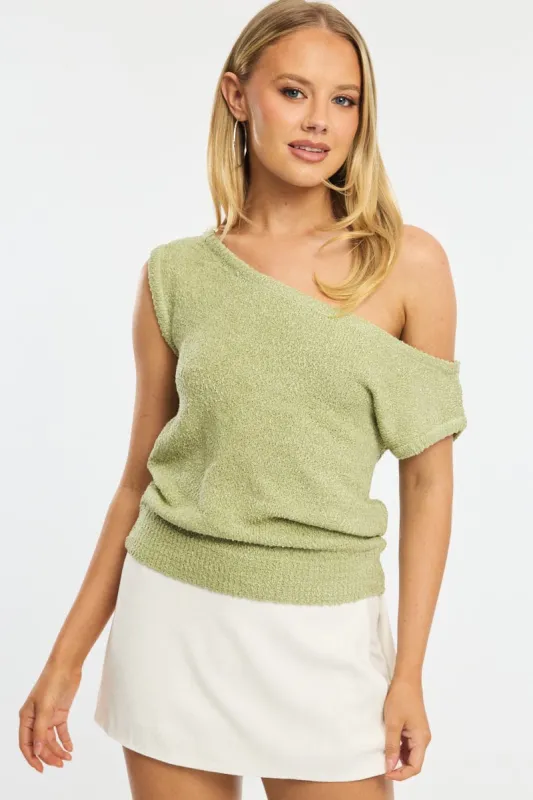 Green Asymmetrical Knit Top sold by Ally Fashion