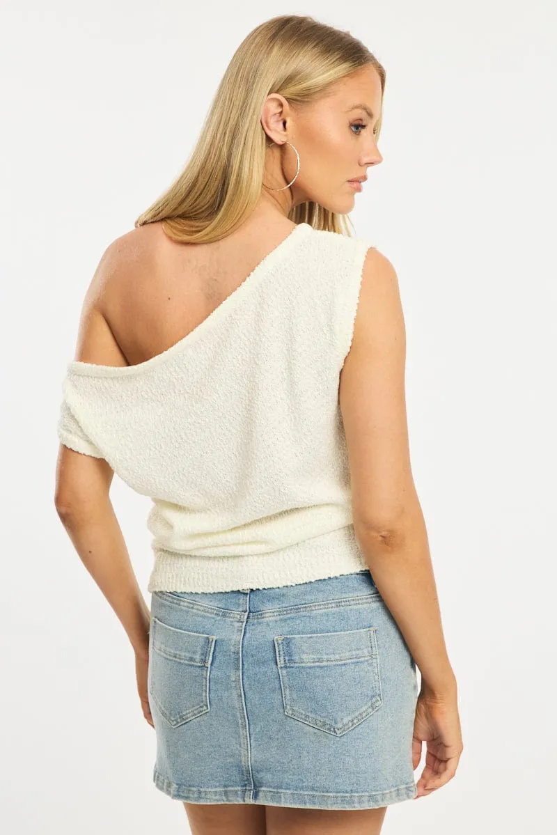 White Asymmetrical Knit Top sold by Ally Fashion product image thumbnail 4
