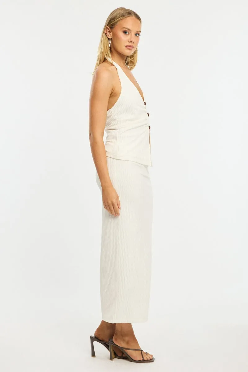 White Maxi Skirt Elasticated Waist Side Split Textured sold by Ally Fashion product image thumbnail 5