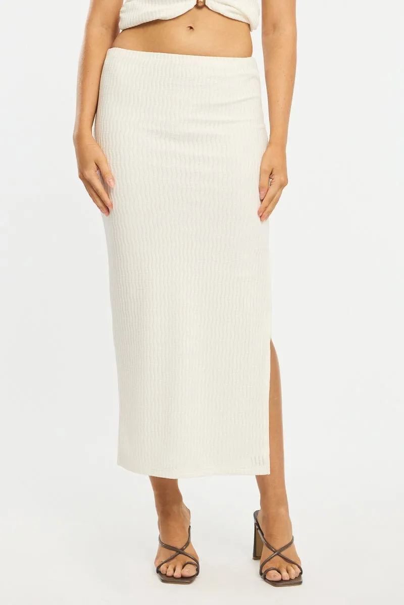 White Maxi Skirt Elasticated Waist Side Split Textured sold by Ally Fashion product image thumbnail 2