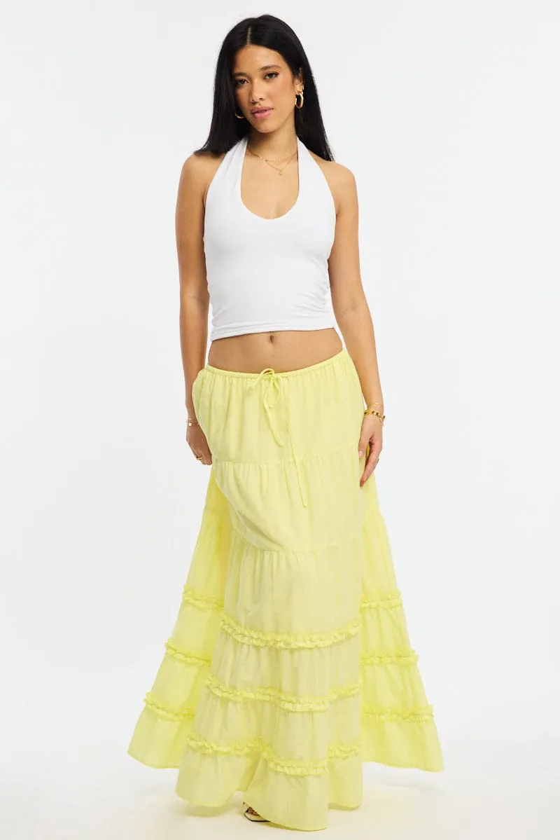 Yellow Maxi Skirt Elasticated Waist Tiered Frilled Detail sold by Ally Fashion
