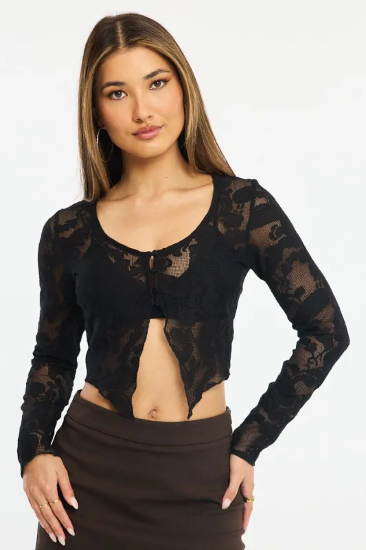 Black Cardigan Long Sleeve Lace sold by Ally Fashion