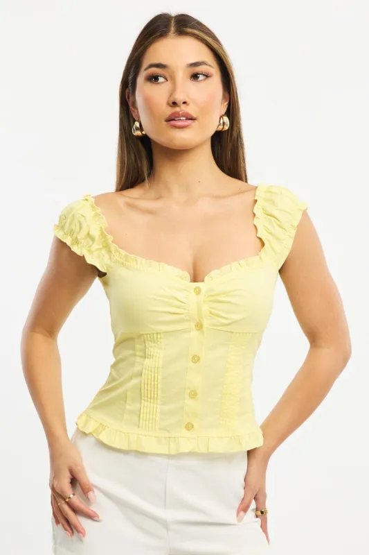 Yellow Top Short Sleeve Gathered Bust Pleated Detail sold by Ally Fashion