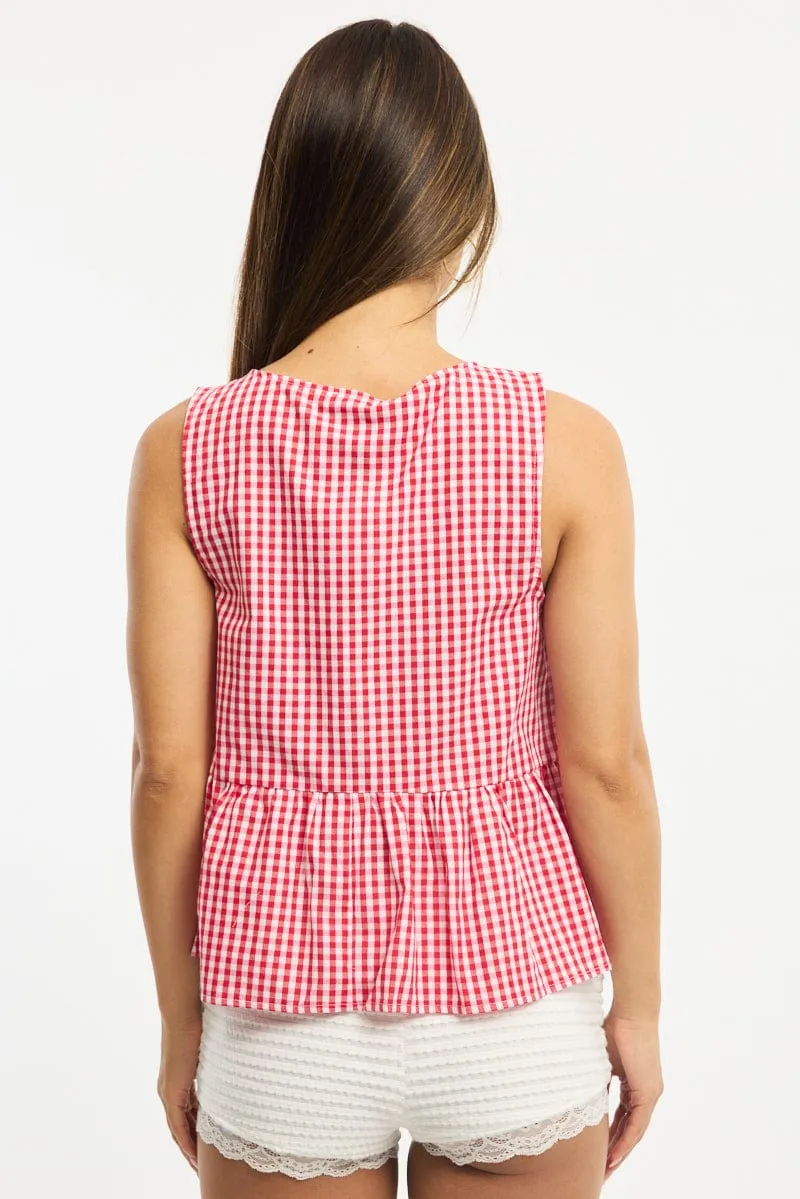 Red Check Sleeveless Tie Top sold by Ally Fashion product image thumbnail 4