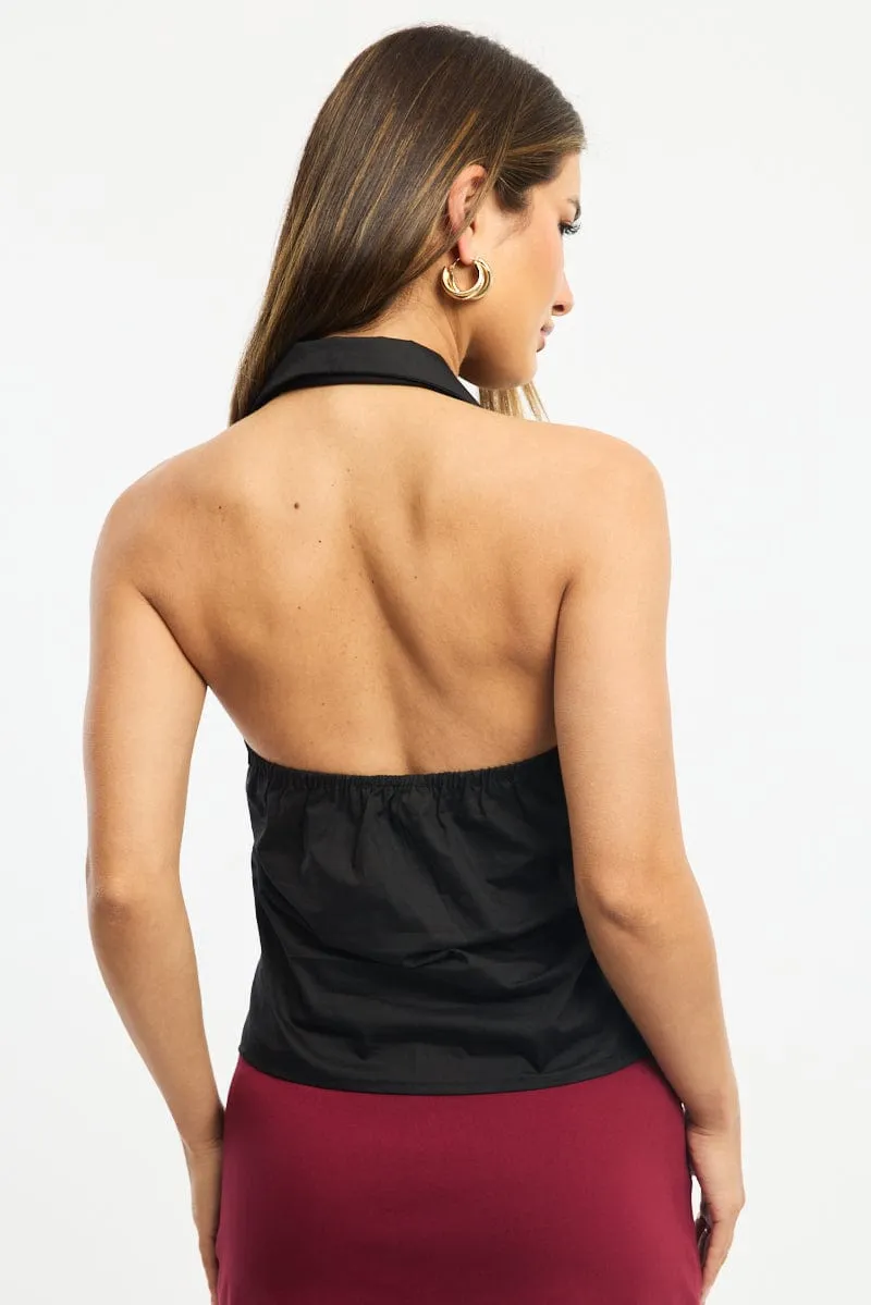 Black Halter Shirt Top Sleeveless Collared Button Up sold by Ally Fashion product image thumbnail 4